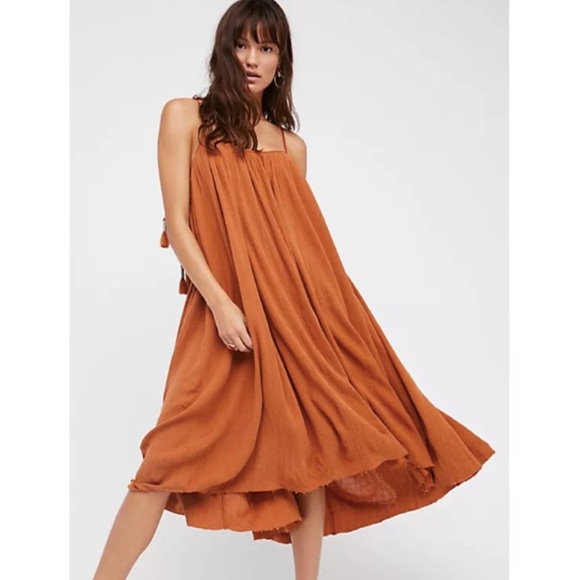 Free People Dresses & Skirts - Free People Back To You Midi gauze Dress Rust Orange Oversized XS